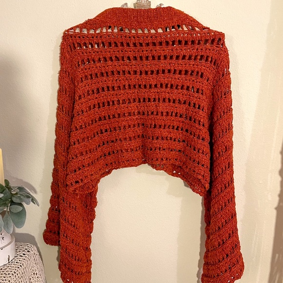 NWOT Free People Caught Up Bell-Sleeve Crochet Sweater - Picture 5 of 12